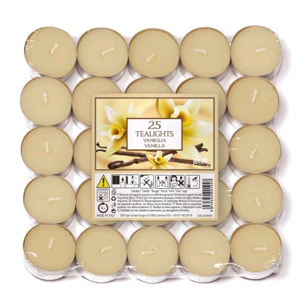 CANDELE TEA LIGHT CF.25 PEZZI VANIGLIA