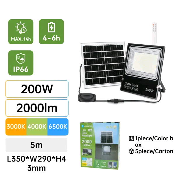 PROIETTORE LED AIGO 200W CCT Floodlight CON PANNELLO SOLARE