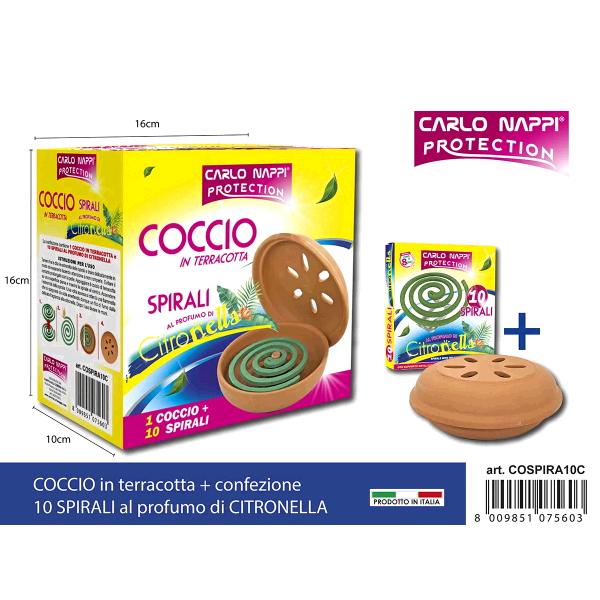 COCCIO TERRACOTTA CON 10 SPIRALI CITRONELLA