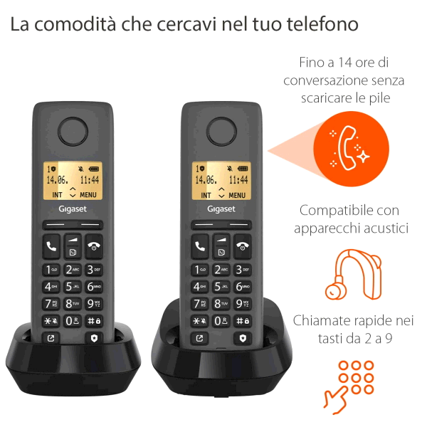 TELEFONO CORDLESS GIGASET PURE 120 DUO NERO