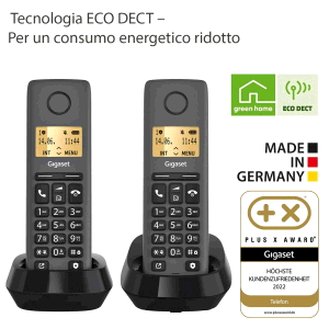 TELEFONO CORDLESS GIGASET PURE 120 DUO NERO