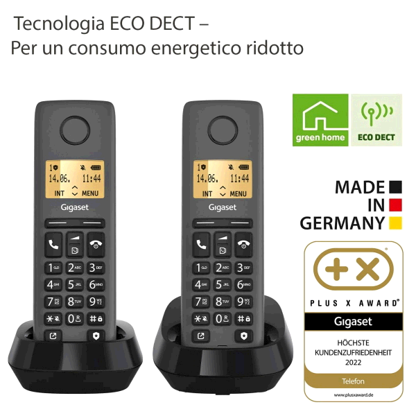 TELEFONO CORDLESS GIGASET PURE 120 DUO NERO